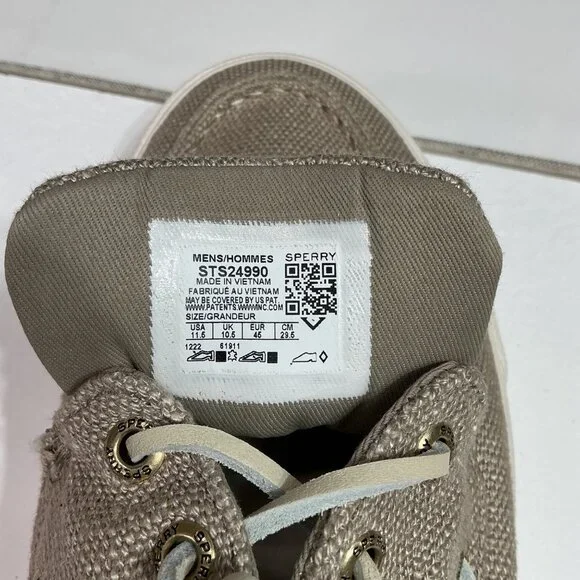 Sperry Men's Boat Shoes Size 11.5 Beige Canvas Slip-On Casual - Picture 5 of 8